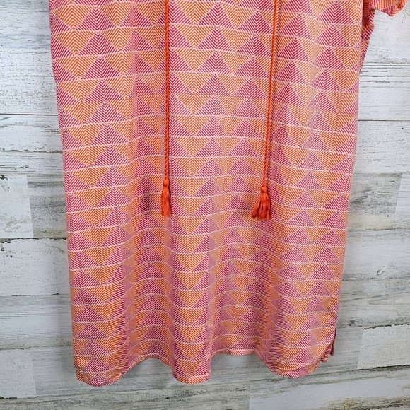 Oliphant Cotton Geometric Chevron Print Tunic Top Large Orange Pink Lightweight - Picture 9 of 14